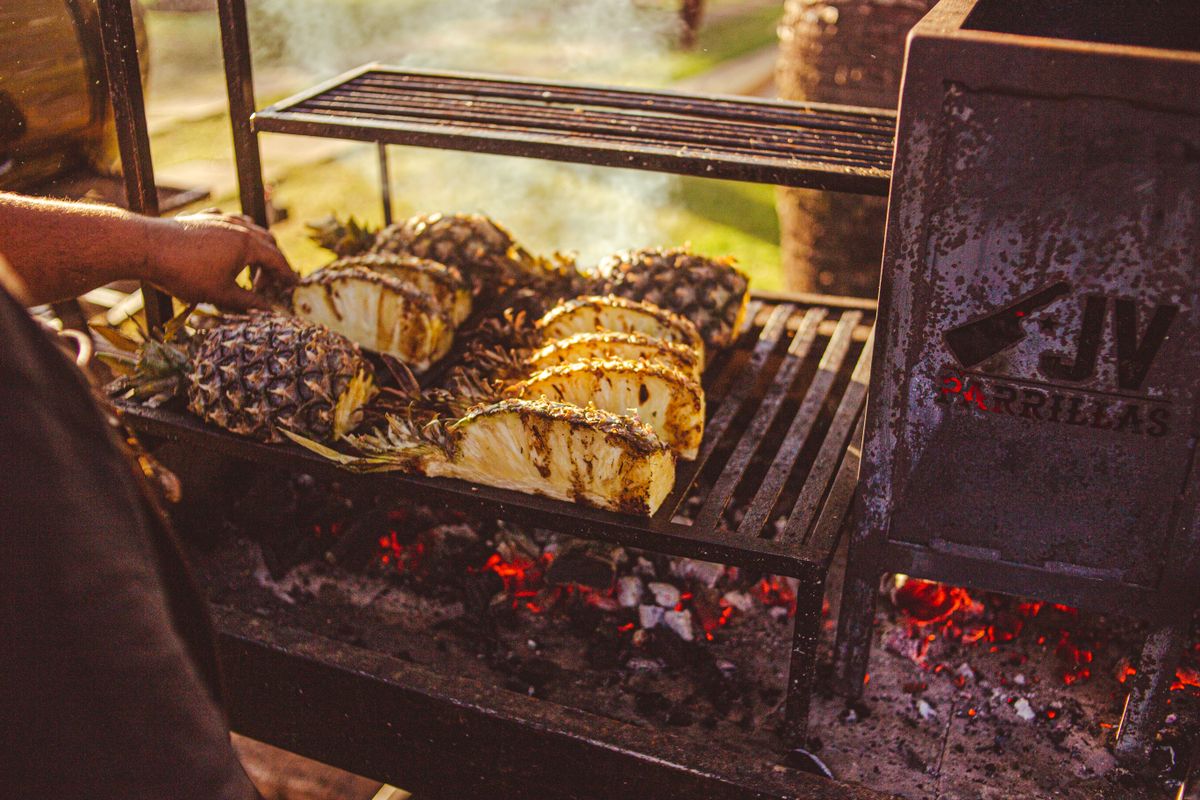 Pineapple slices on the grill